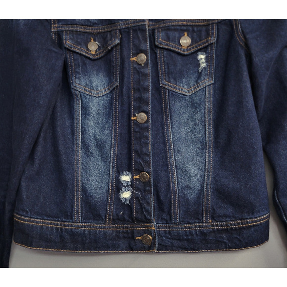 Wax Jean Jacket Womens Medium Distressed Denim Button Up Trucker Vintage Style - Picture 6 of 12